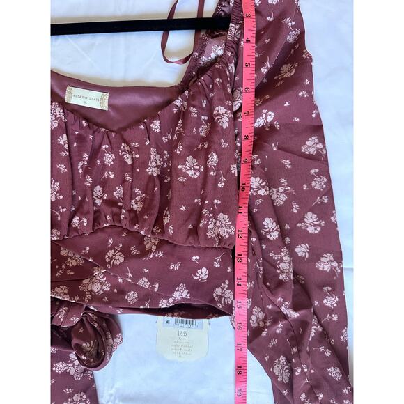 Altar’d State Women’s NWT Mauve Floral Puff Sleeve Crop Top - XL - Picture 9 of 10